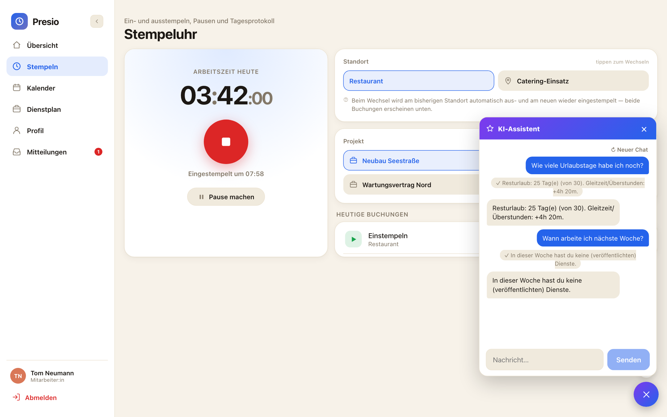 KI-Assistent im Dienstplan schlägt einen vollständigen Wochenplan als Entwurf vor